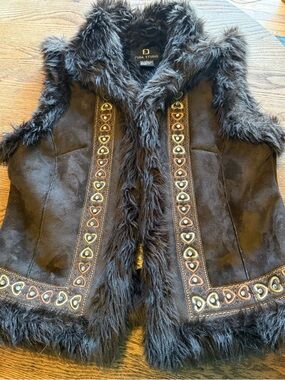 Fuda Brown Faux Fur Trim Suede Vest